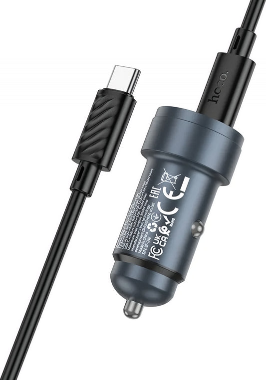 Car Charger with USB-C Cable HOCO Z57A, 30W, 3A, 1 x USB-A - 1 x USB-C, Gray