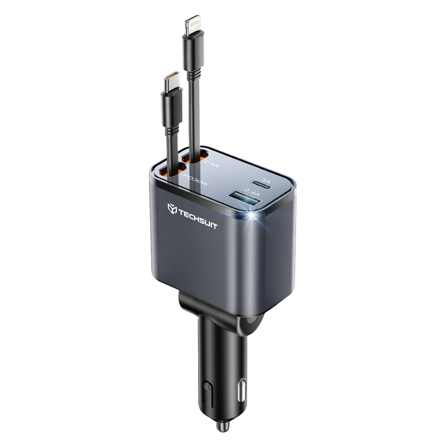 Car Charger with USB-C / Lightning Cable Techsuit C1 NanoVoltX, 69W, 3A, 1 x USB-A - 1 x USB-C, Gray