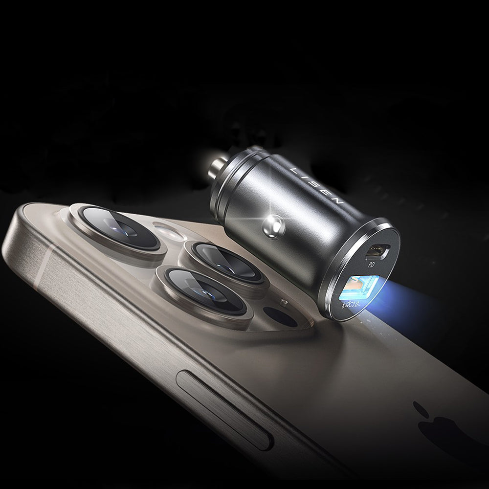 Car Charger with USB-C / Lightning Cable Lisen, 48W, 3A, 1 x USB-A - 1 x USB-C, Black YL0223080035