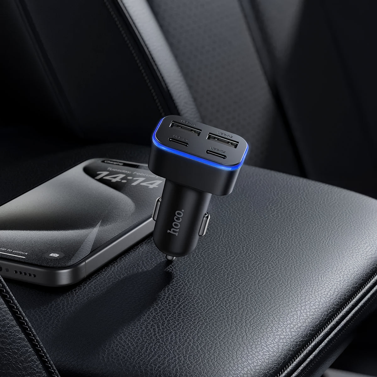 HOCO Z63 Car Charger, 42W, 3A, 2 x USB-A - 2 x USB-C, Black