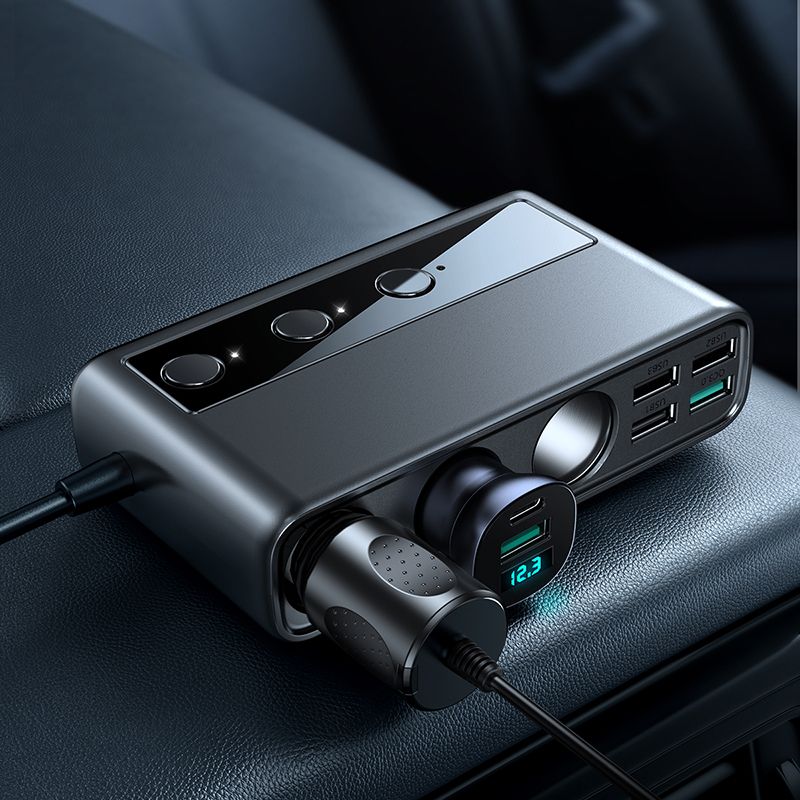 Joyroom JR-CL06 Car Charger, 154W, 3A, 4 x USB-A - 1 x USB-C - 4 x Cigarette Lighter Extension, Black JYR058BLK