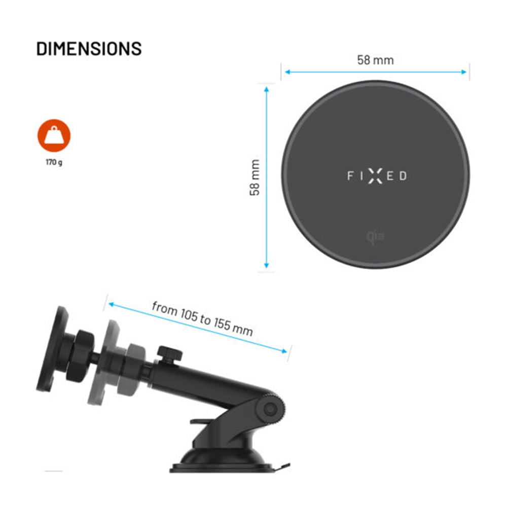 Fixed MagRound 2 XL Wireless Car Charger, 15W, 1.67A, Black