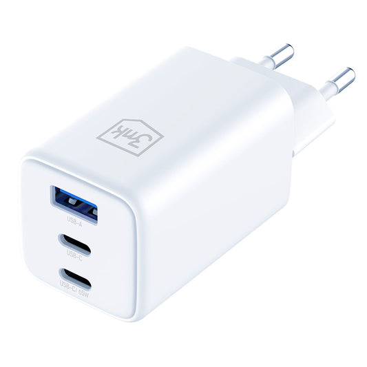 3MK Hyper Network Charger, 65W, 3.25A, 1 x USB-A - 2 x USB-C, White
