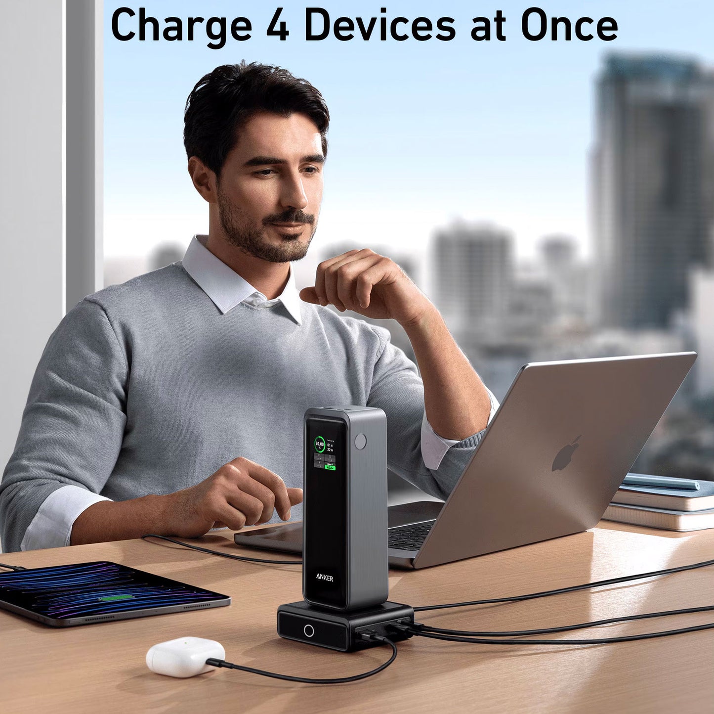 Anker Charging Station for Prime External Battery, 100W, 5A, 1 x Pogo Pin - 1 x USB-C - 2 x USB-A, Black A1902311