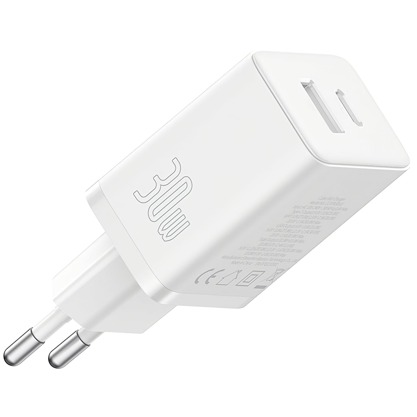 Network Charger Baseus Cube, 30W, 2.4A, 1 x USB-A - 1 x USB-C, White P10111404213-00