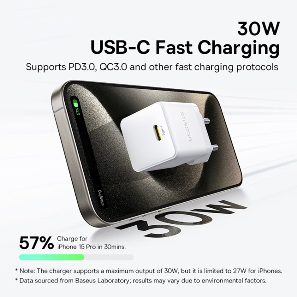 Baseus Palm Network Charger, 30W, 3A, 1 x USB-C, White P10111605213-00