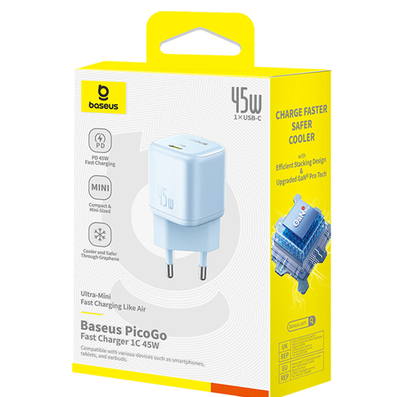 Baseus PicoGo Network Charger, 45W, 3A, 1 x USB-C, Blue P10176800313-00