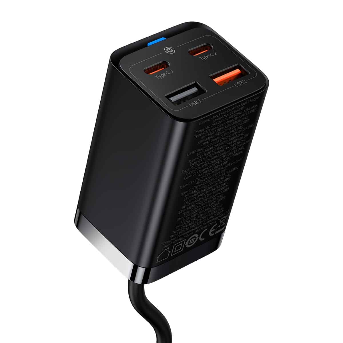 Baseus GaN3 Pro Docking Station Charger, 65W, 3A, 2 x USB-A - 2 x USB-C, Black CCGP040101