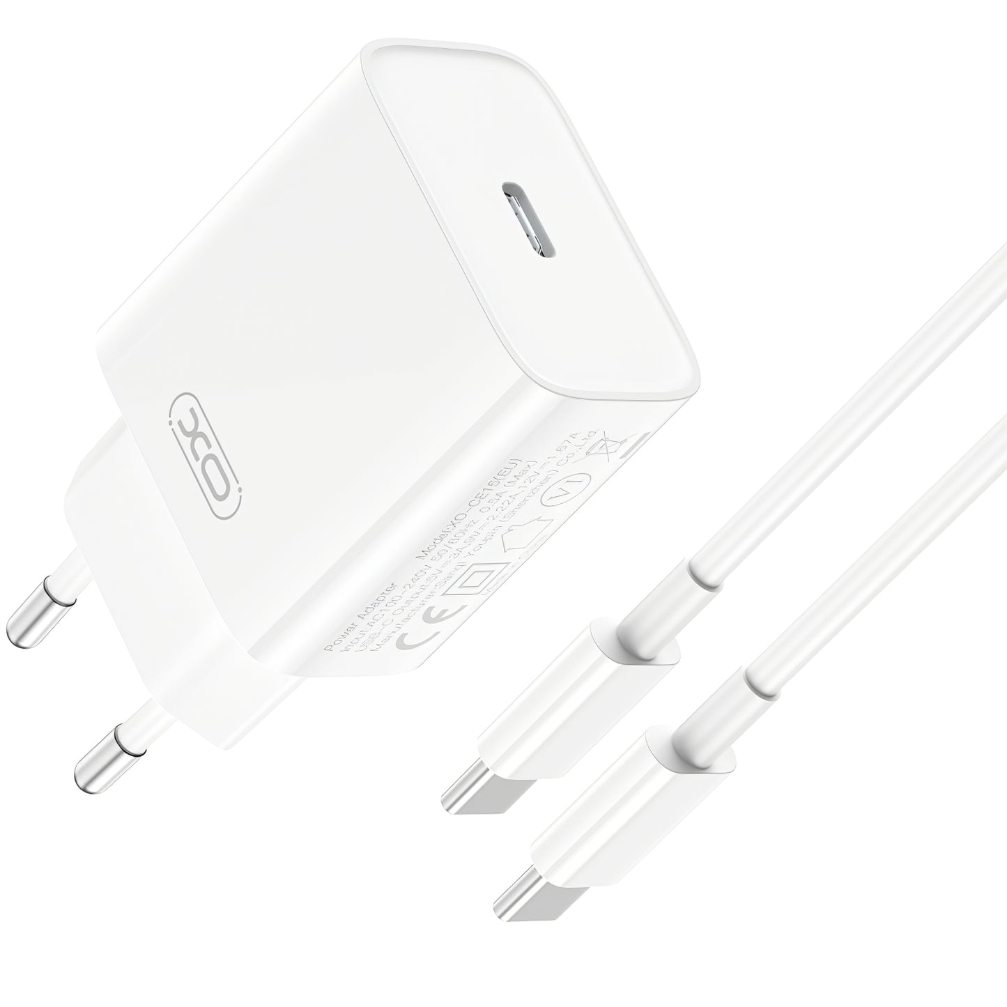 Network Charger with USB-C Cable XO Design CE15, 20W, 3A, 1 x USB-C, White