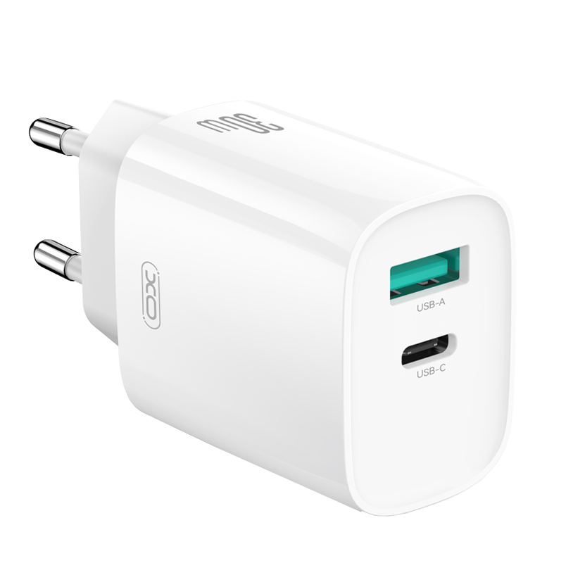 Network Charger with USB-C Cable XO Design CE30, 30W, 3A, 1 x USB-A - 1 x USB-C, White