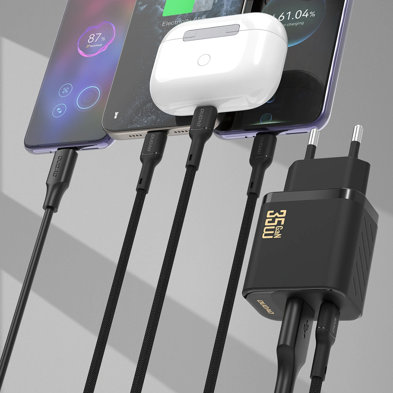 Network Charger with USB-C Cable Dudao A27 Max, 35W, 1 x USB-A - 1 x USB-C, Black