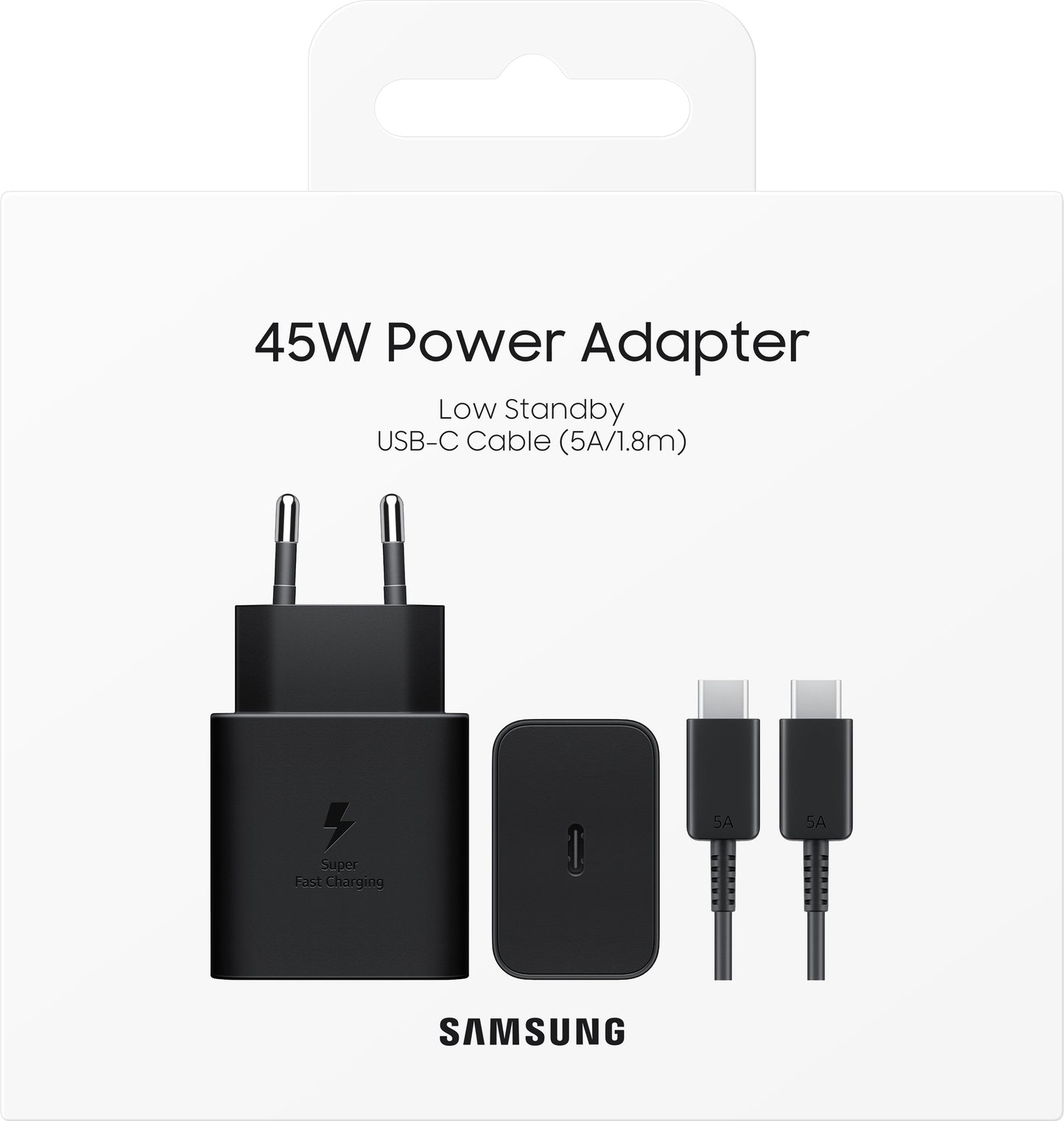 Samsung USB-C Network Charger with Cable, 45W, 4.05A, 1 x USB-C, Black EP-T4511XBEGEU
