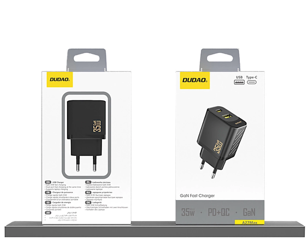 Dudao A27 Max Network Charger, 35W, 1 x USB-A - 1 x USB-C, Black