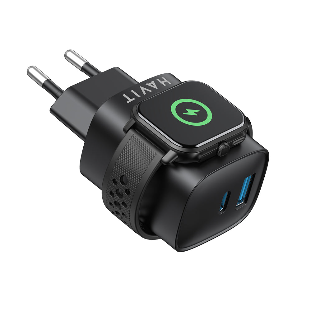 HAVIT UC132 2in1 Network Charger, 22W, 3A, 1 x USB-A - 1 x USB-C, Black
