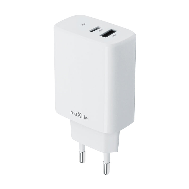 MaXlife Network Charger MXTC-10-30AC, 30W, 3A, 1 x USB-A - 1 x USB-C, White