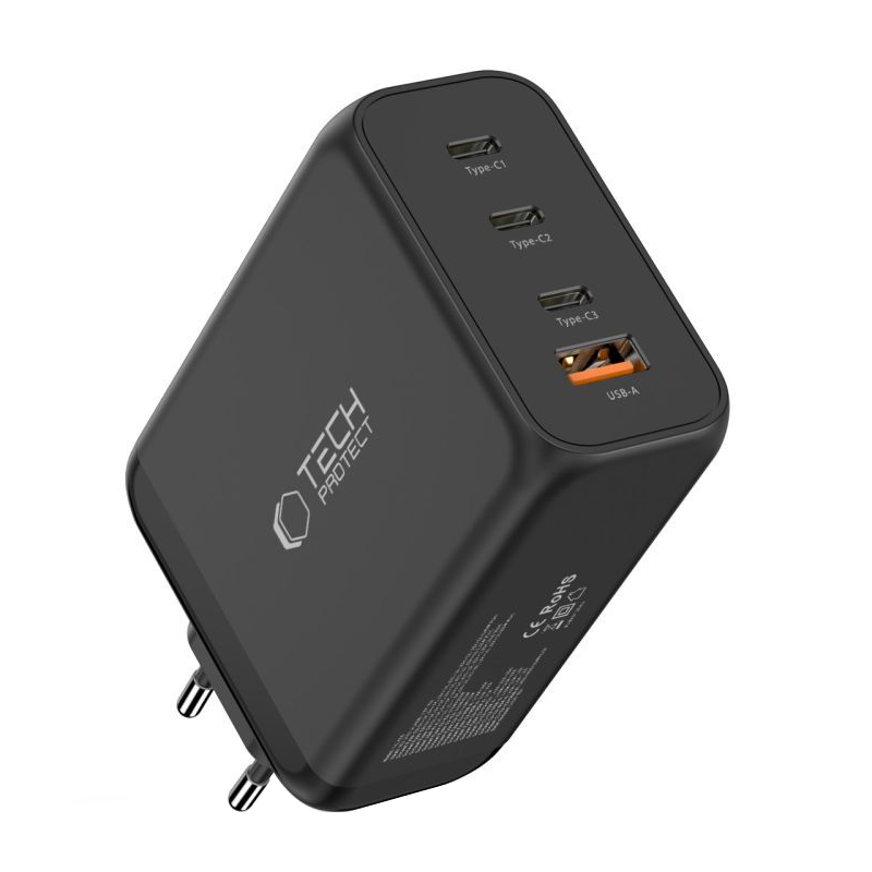 Tech-Protect NC240W-GAN Network Charger, 240W, 5A, 1 x USB-A - 3 x USB-C, Black