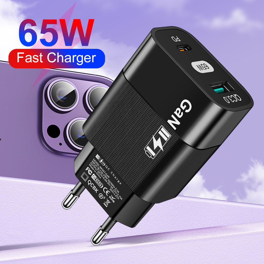 Techsuit CHPD131 Network Charger, 65W, 3.25A, 1 x USB-A - 1 x USB-C, Black