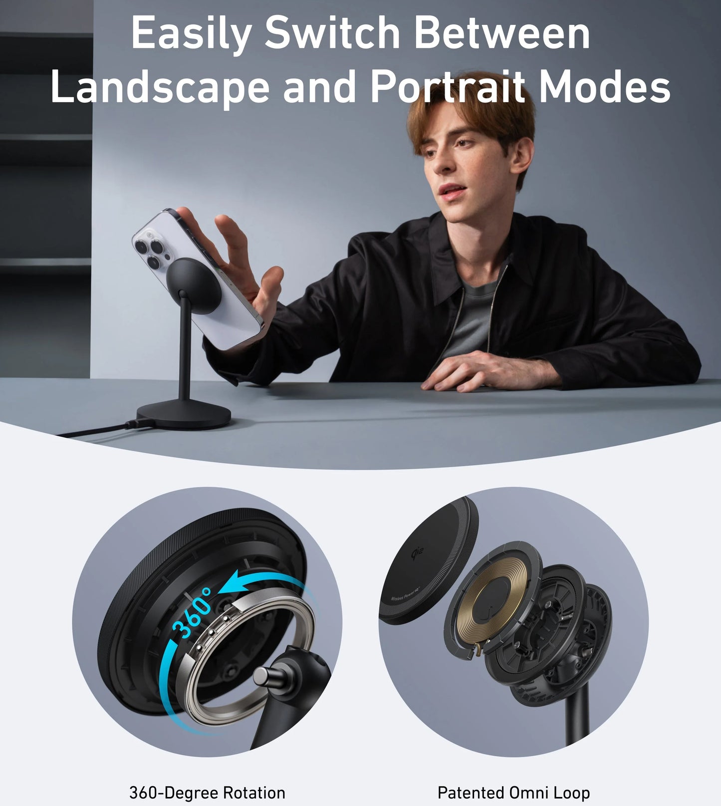 Anker MagGo Stand Wireless Network Charger, 15W, 1.67A, Black A25X1H11