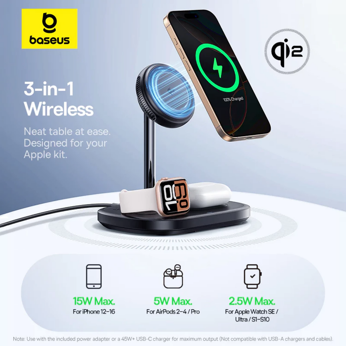 Baseus EnerFill FS41 3-in-1 Wireless Wall Charger, 22.5W, 1.67A, Black P10281904123-01