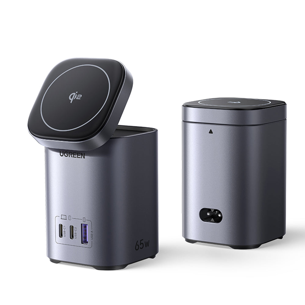 UGREEN X555 4in1 Wireless Network Charger, 65W, 3.25A, 1 x USB-A - 2 x USB-C, Gray