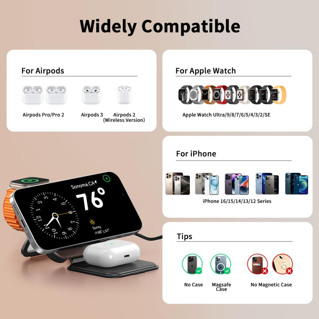 XO Design CX035 3in1 Wireless Network Charger, 15W, 1.67A, Black