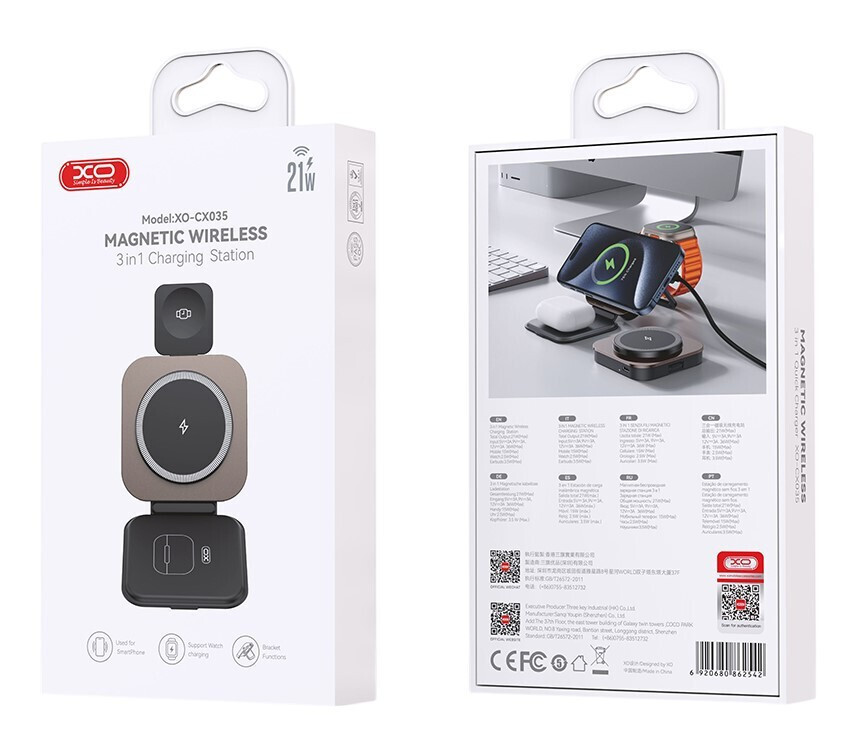 XO Design CX035 3in1 Wireless Network Charger, 15W, 1.67A, Black