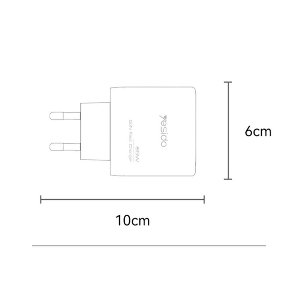 Yesido YC144 Network Charger, 65W, 3.25A, 1 x USB-A - 2 x USB-C, Black