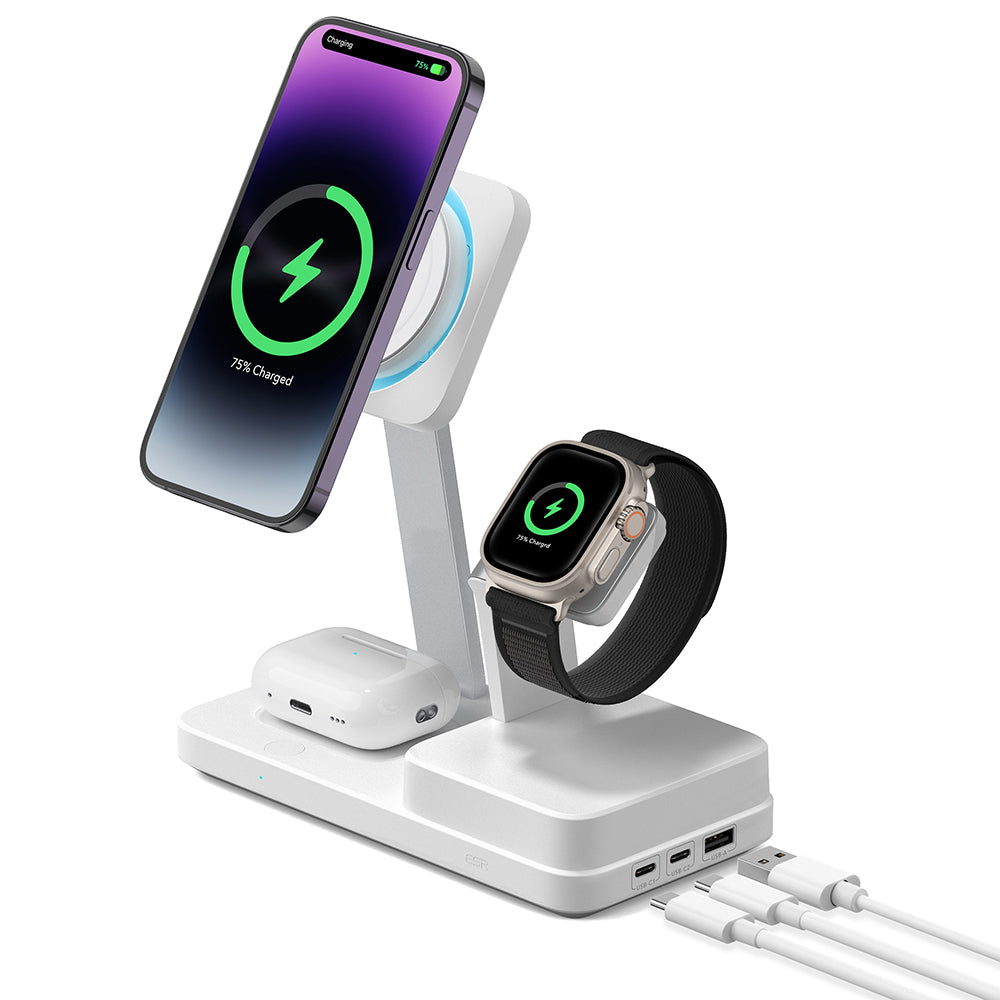 ESR CryoBoost QI 6in1 Charging Station, 100W, 2 x USB-A - 1 x USB-C, White