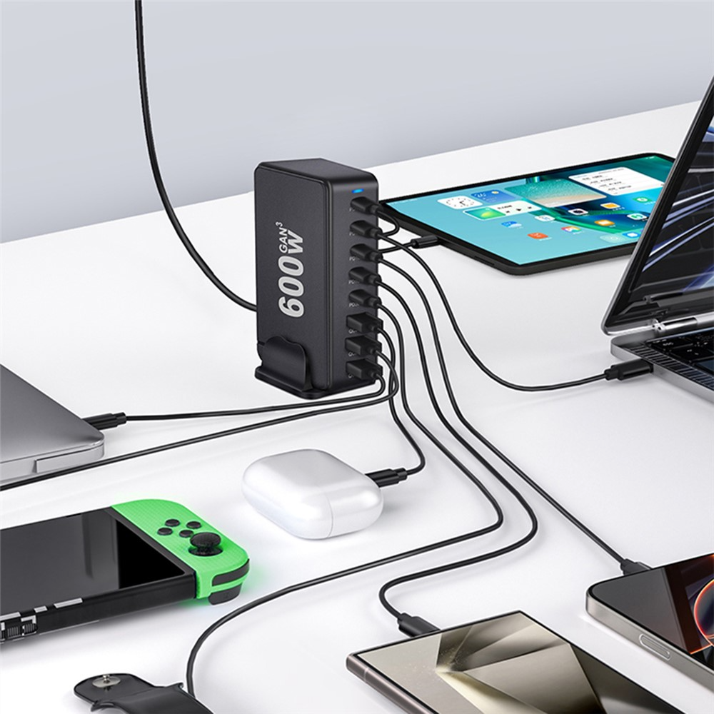 OEM Station Charger, 600W, 4 x USB-A - 4 x USB-C, Black