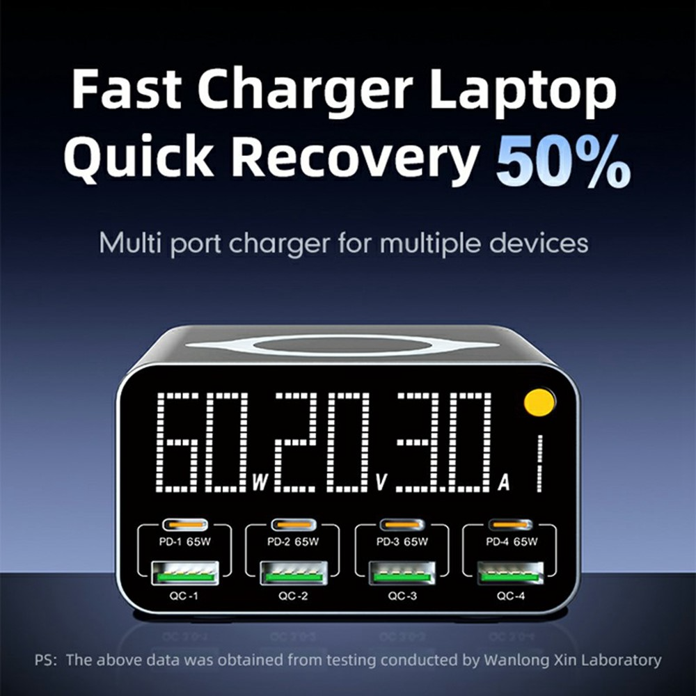 OEM WLX-M3 QI Station Charger, 80W, 4 x USB-A - 4 x USB-C, Gray
