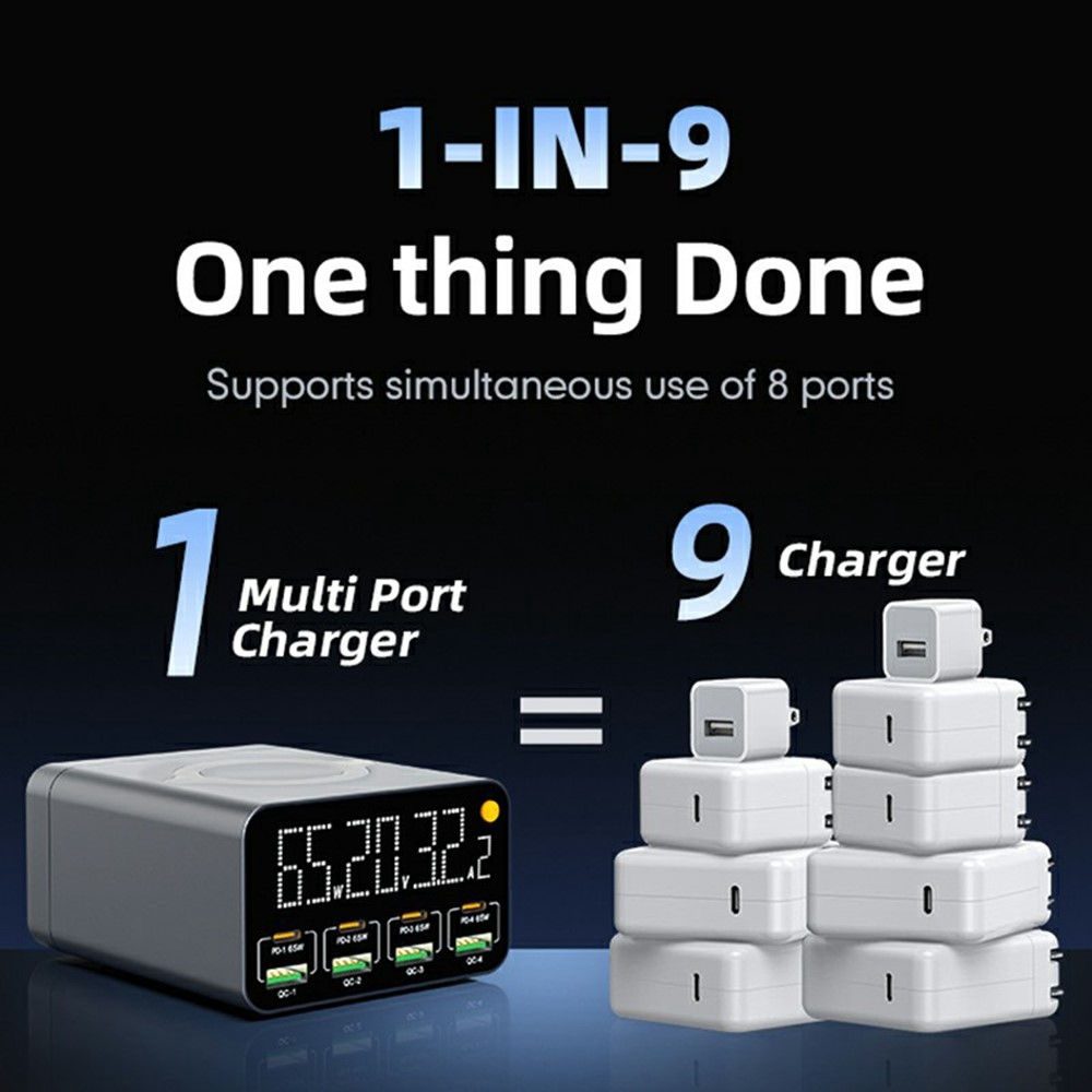 OEM WLX-M3 QI Station Charger, 80W, 4 x USB-A - 4 x USB-C, Gray