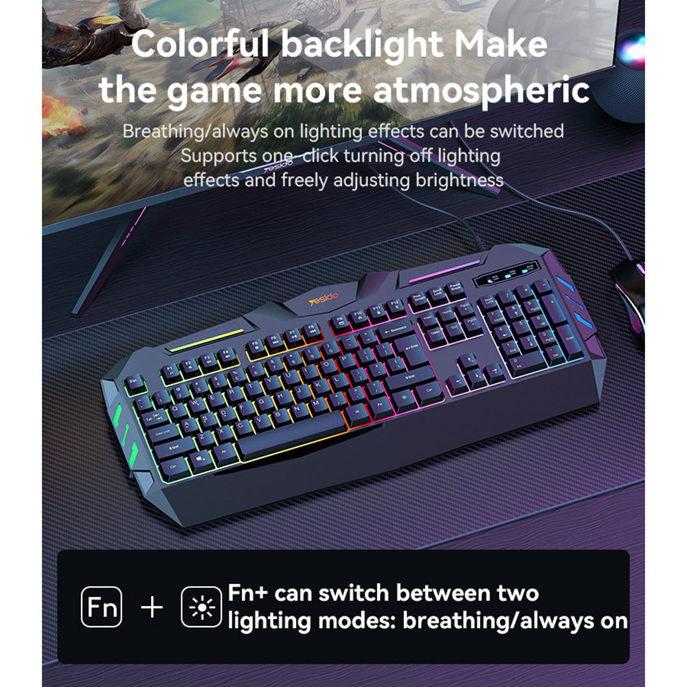 Yesido KB21 Wireless Keyboard, RGB, 1.5m, Black