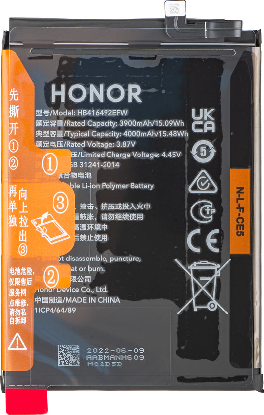 Honor X8 4G Battery, HB416492EFW, Service Pack 2402AABM