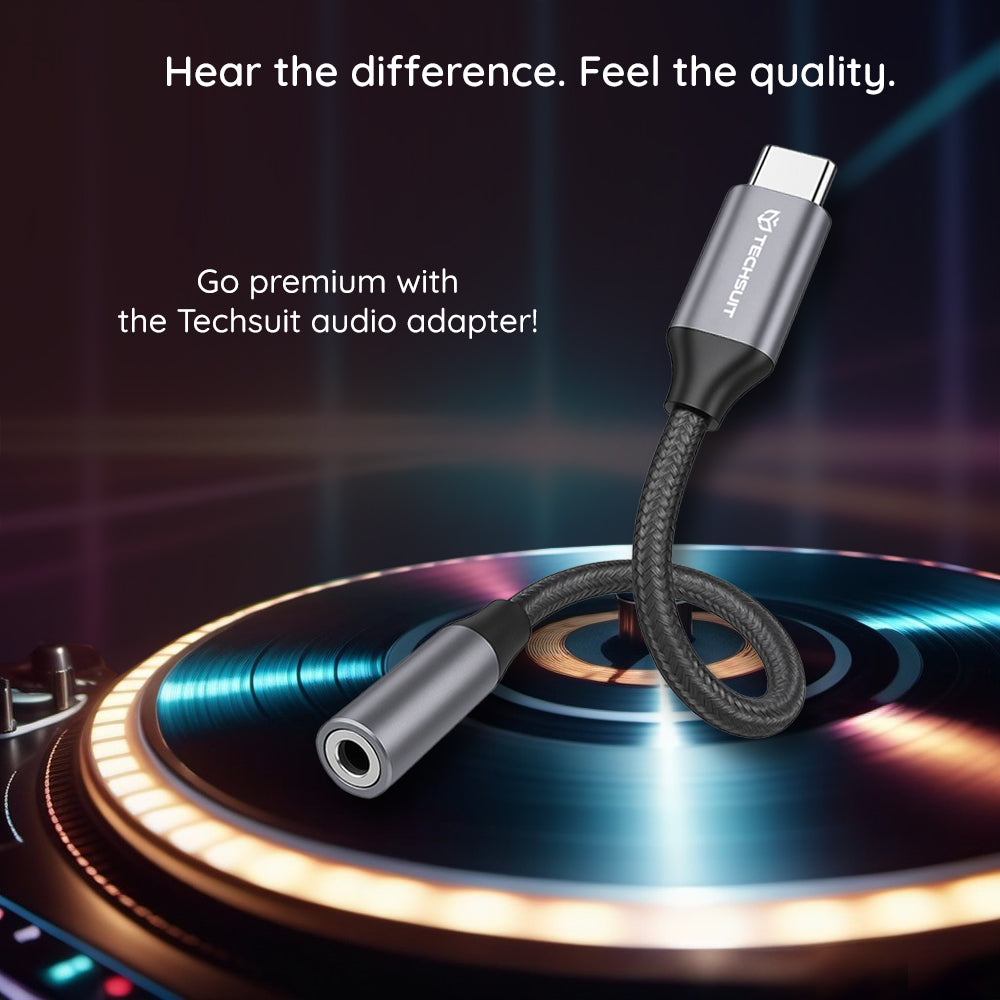 USB-C to 3.5mm Audio Adapter Techsuit AC12 FuseXound, Gray, Set of 2 Pieces