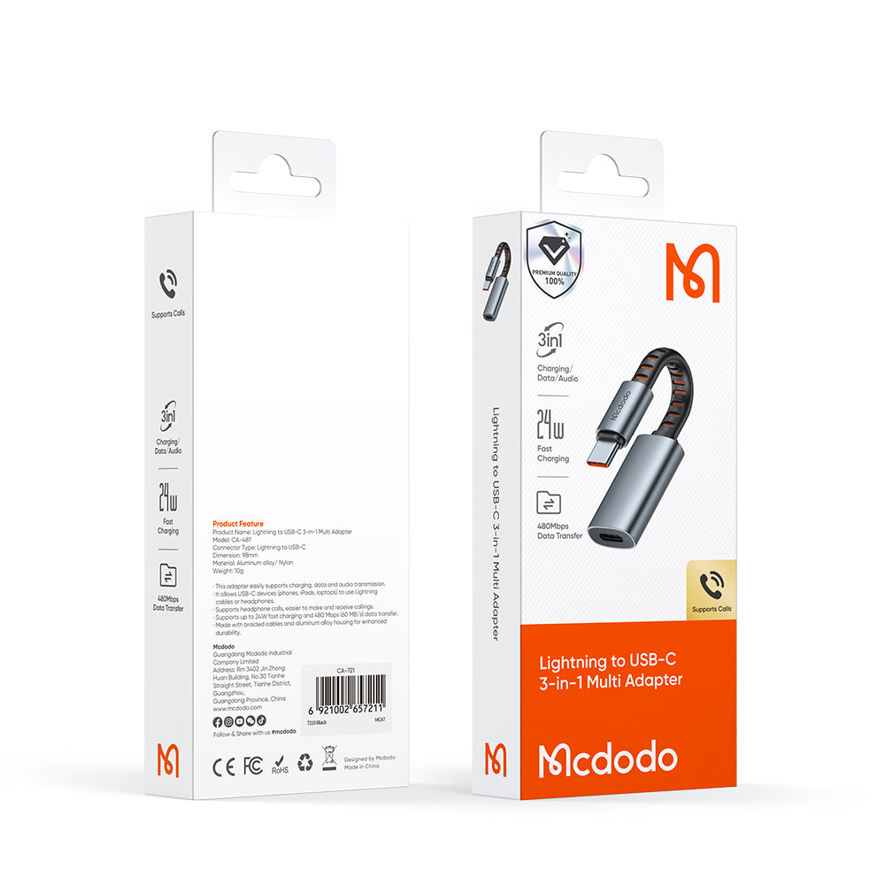 USB-C to Lightning McDodo CA-4870 Audio Adapter, Gray