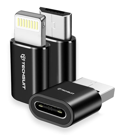 USB-C Data and Charging Adapter - Lightning / microUSB / USB-A Techsuit A19 TriFlashX 3in1, Black