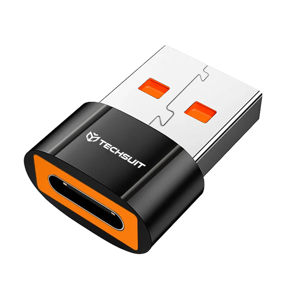 USB-C to USB-A Data and Charging Adapter Techsuit A7 HyperPort, Black Orange