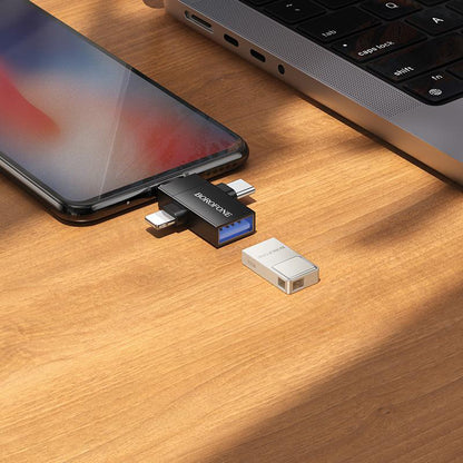 OTG Adapter Lightning / microUSB / USB-C - USB-A Borofone BV26D, Black