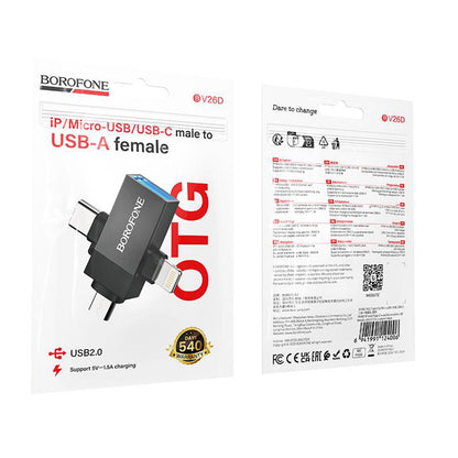 OTG Adapter Lightning / microUSB / USB-C - USB-A Borofone BV26D, Black