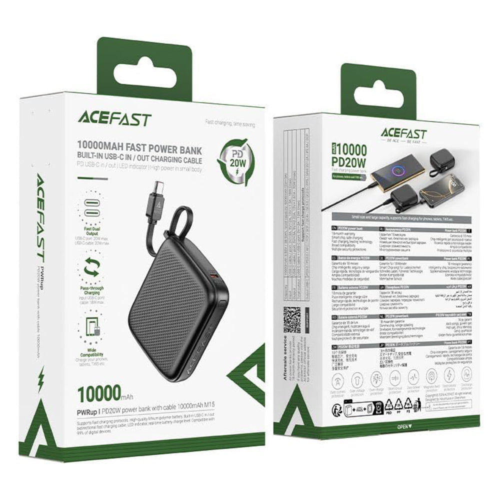 Acefast M15 External Battery, 10000mAh, 20W, PD, 2 x USB-C, Black