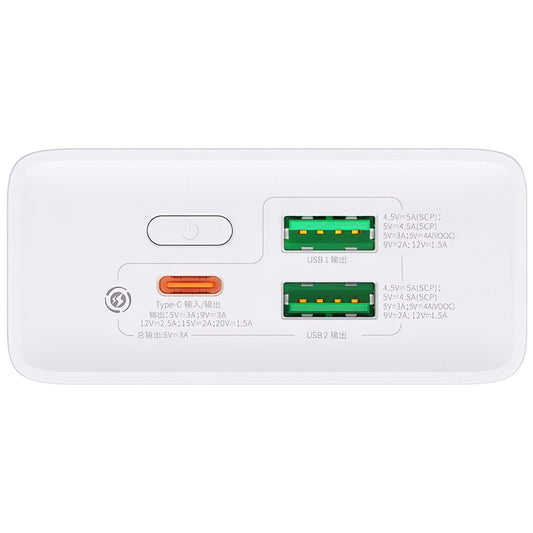Baseus Adaman2 External Battery, 20000mAh, 30W, QC + PD, 1 x USB-C - 2 x USB-A, White PPAD080102