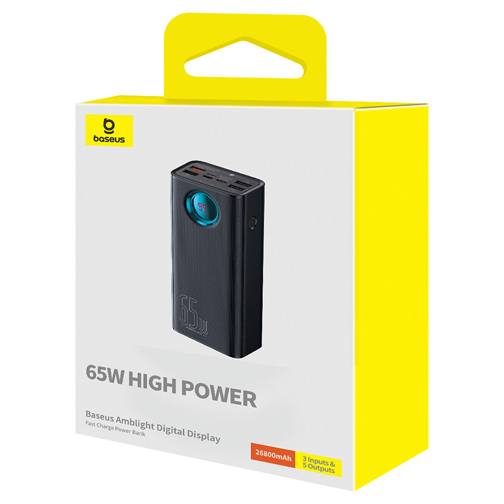 Baseus Amblight External Battery with Digital Display, 26800mAh, 65W, QC + PD, 1 x USB-C - 4 x USB-A, Black P10022402113-00