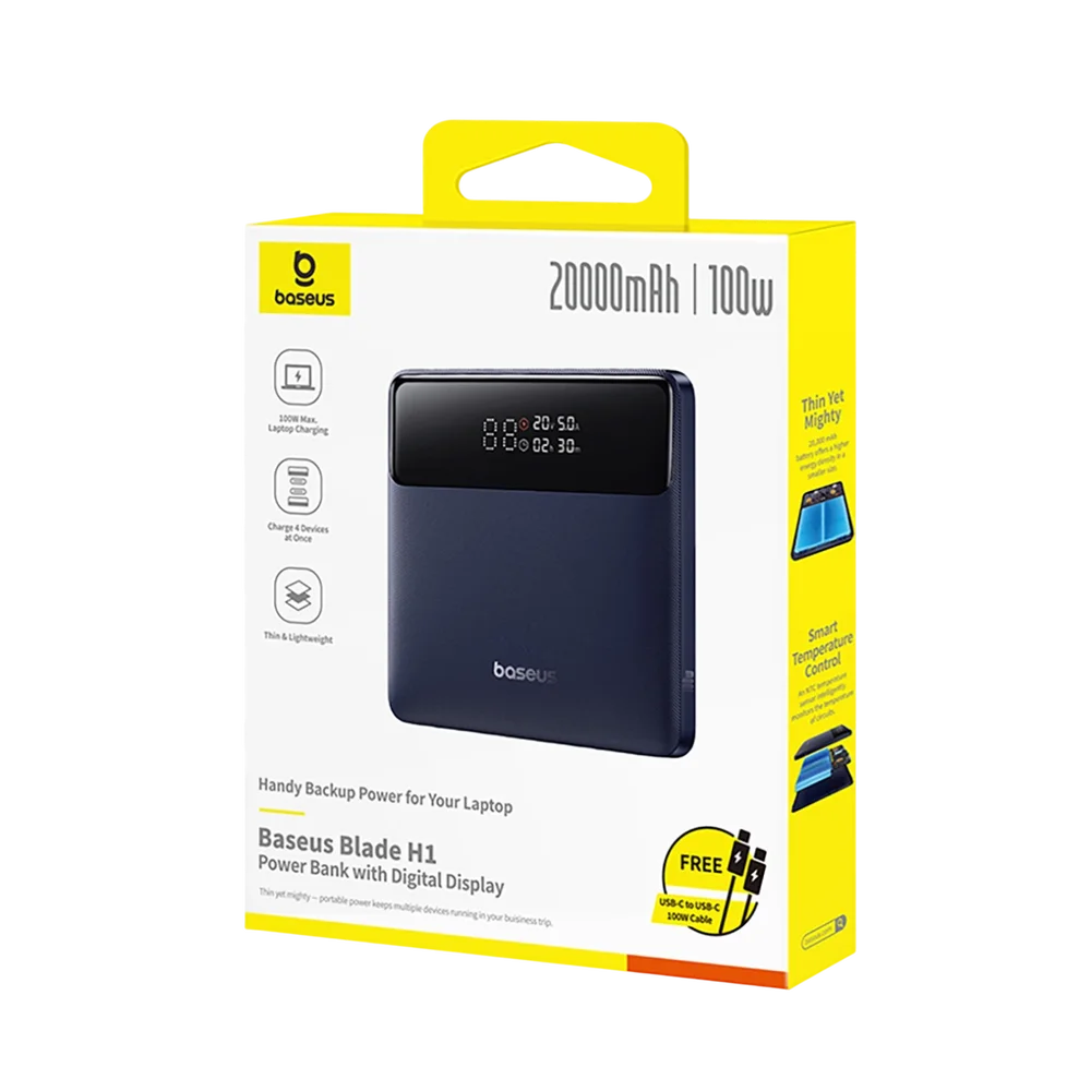 Baseus Blade H1 External Battery, 20000mAh, 100W, QC + PD, 2 x USB-A - 2 x USB-C, Black P10021604123-00