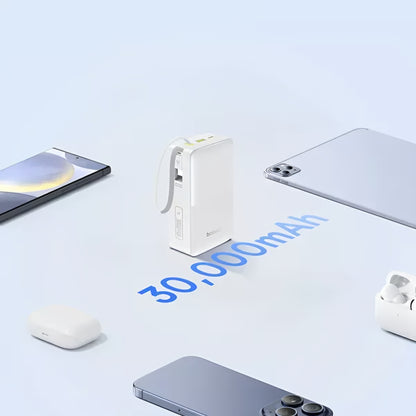 Baseus EnerFill Bipow2 Pro External Battery, 30000mAh, 22.5W, QC + PD, 1 x USB-A - 2 x USB-C, White E0028101