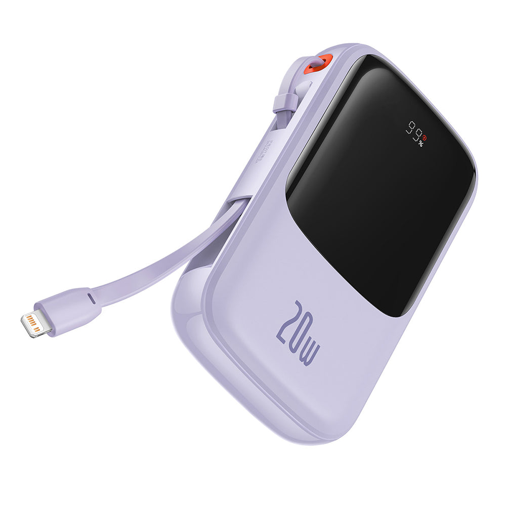 Baseus Qpow Pro External Battery, 20000mAh, 20W, QC + PD, 1 x Lightning - 1 x USB-A - 1 x USB-C, Purple PPQD030005