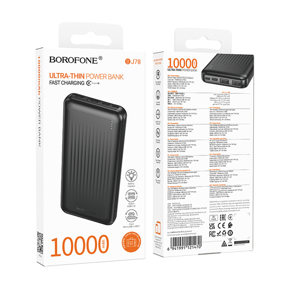 Borofone BJ78 Clever External Battery, 10000mAh, 10W, 2 x USB-A, Black