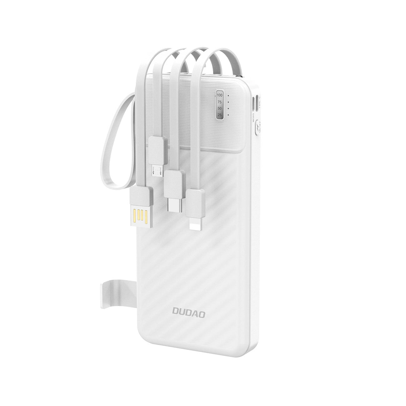 Dudao K11 External Battery, 10000mAh, 10W, 1 x Lightning - 1 x microUSB - 1 x USB-A - 1 x USB-C, White