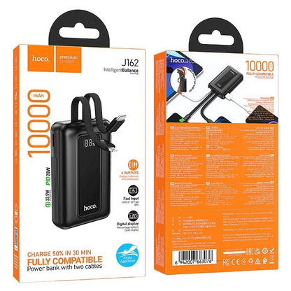 HOCO J162 External Battery, 10000mAh, 22.5W, QC + PD, 1 x Lightning - 1 x USB-A - 2 x USB-C, Black