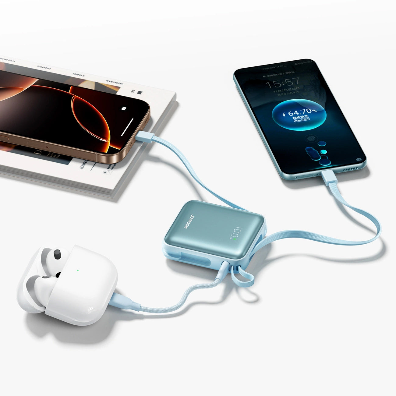 Joyroom JR-PBF27 External Battery, 10000mAh, 22.5W, PD, 1 x Lightning - 2 x USB-C, Blue