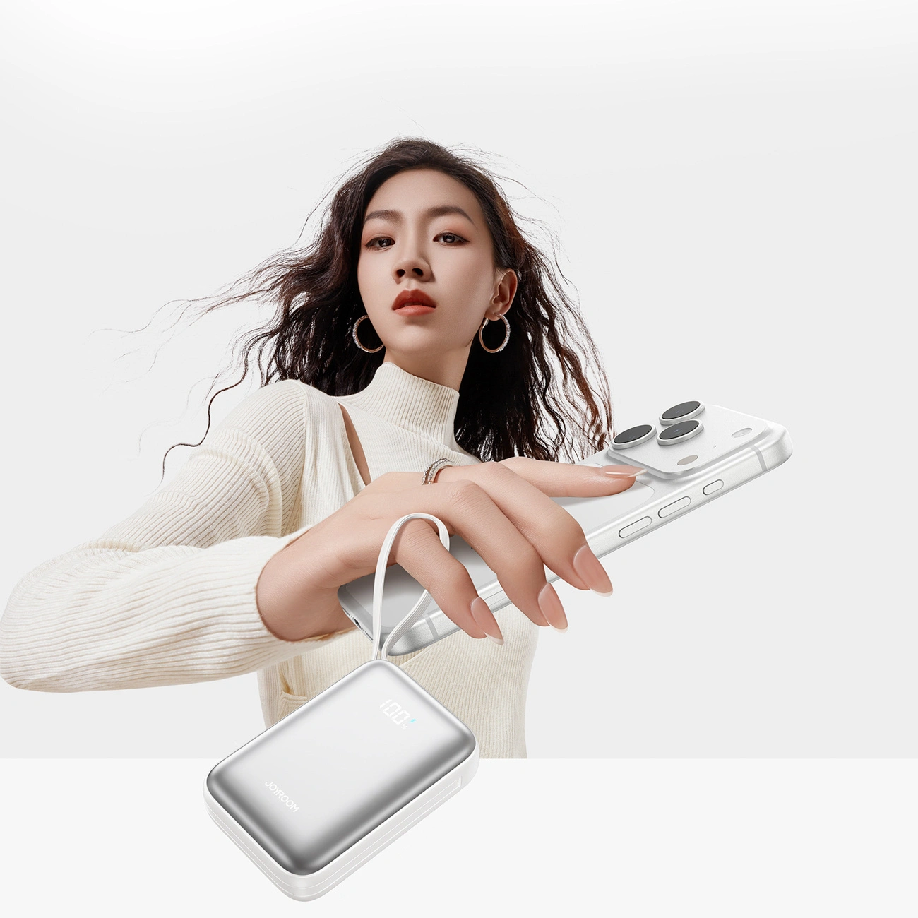 Joyroom JR-PBF29 External Battery, 20000mAh, 22.5W, QC + PD, 1 x Lightning - 2 x USB-C, White